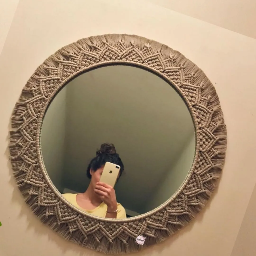 ARSHLAZA Macrame Hanging Wall Mirror with Macrame Round Mirror Art Boho Decor Macrame Decorative Mirror [MGRN04] Framed,