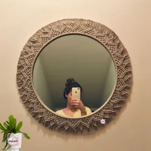 ARSHLAZA Macrame Hanging Wall Mirror with Macrame Round Mirror Art Boho Decor Macrame Decorative Mirror [MGRN04] Framed,