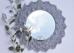 ARSHLAZA , Minimalist Style Macrame Wall DÉCOR Mirror Hanging Mirror, for Bedroom,Living Room Hall Way DÉCOR [MGREYG]
