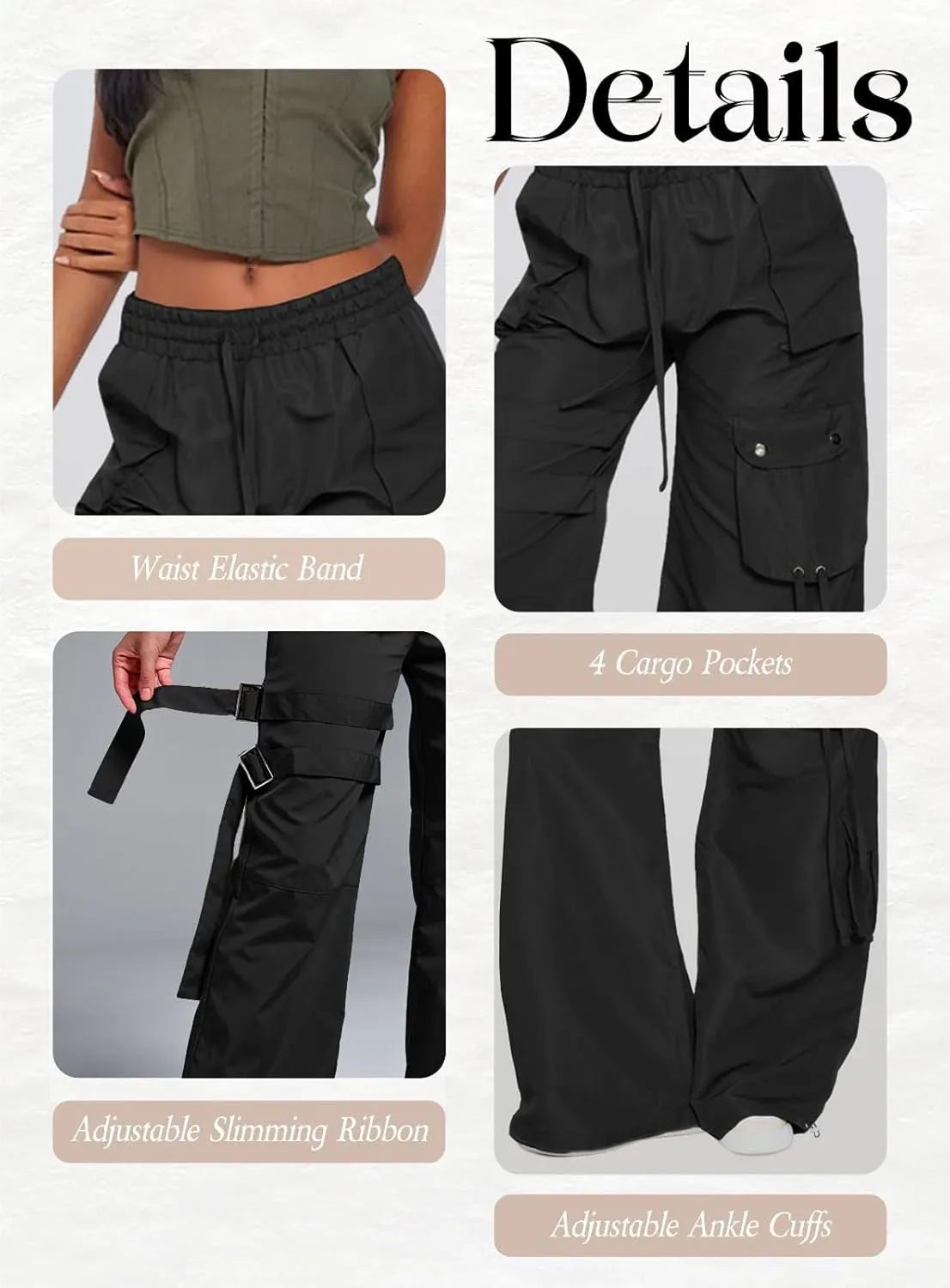 ARTFREE Cargo Pants Women Trendy High Waisted Parachute Pants Straight Y2K Drawstring Casual Pants with Pockets