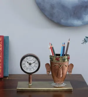 Arunaines™ Iron Tribal Man Multicolour Table Clock (LXWXH : 23 X 10 X 16 CM)
