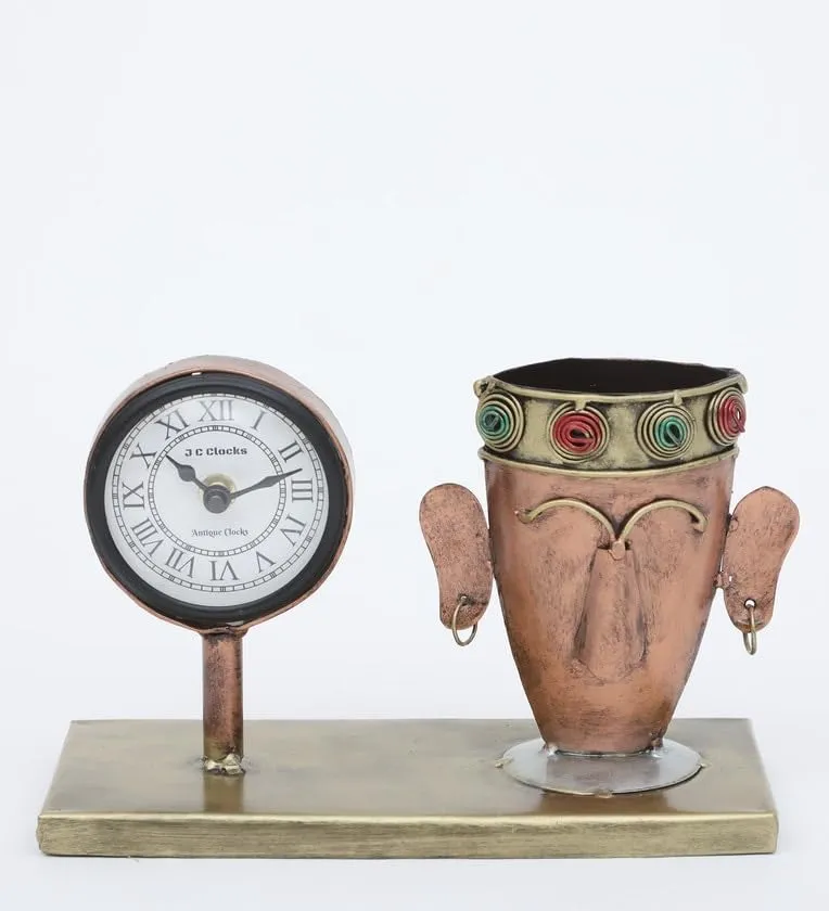 Arunaines™ Iron Tribal Man Multicolour Table Clock (LXWXH : 23 X 10 X 16 CM)