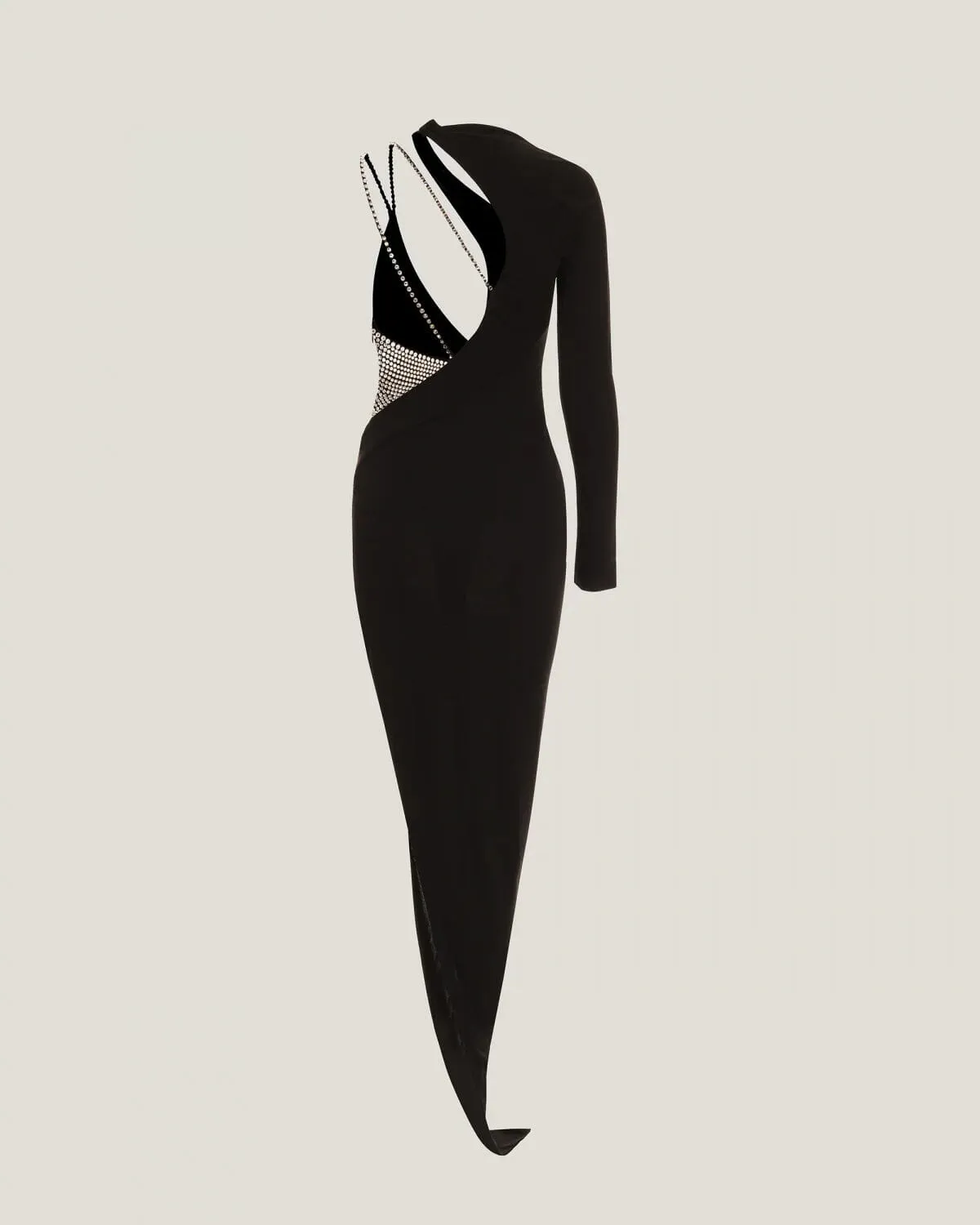 ASYMMETRIC CRYSTAL-EMBELLISHED DRESS