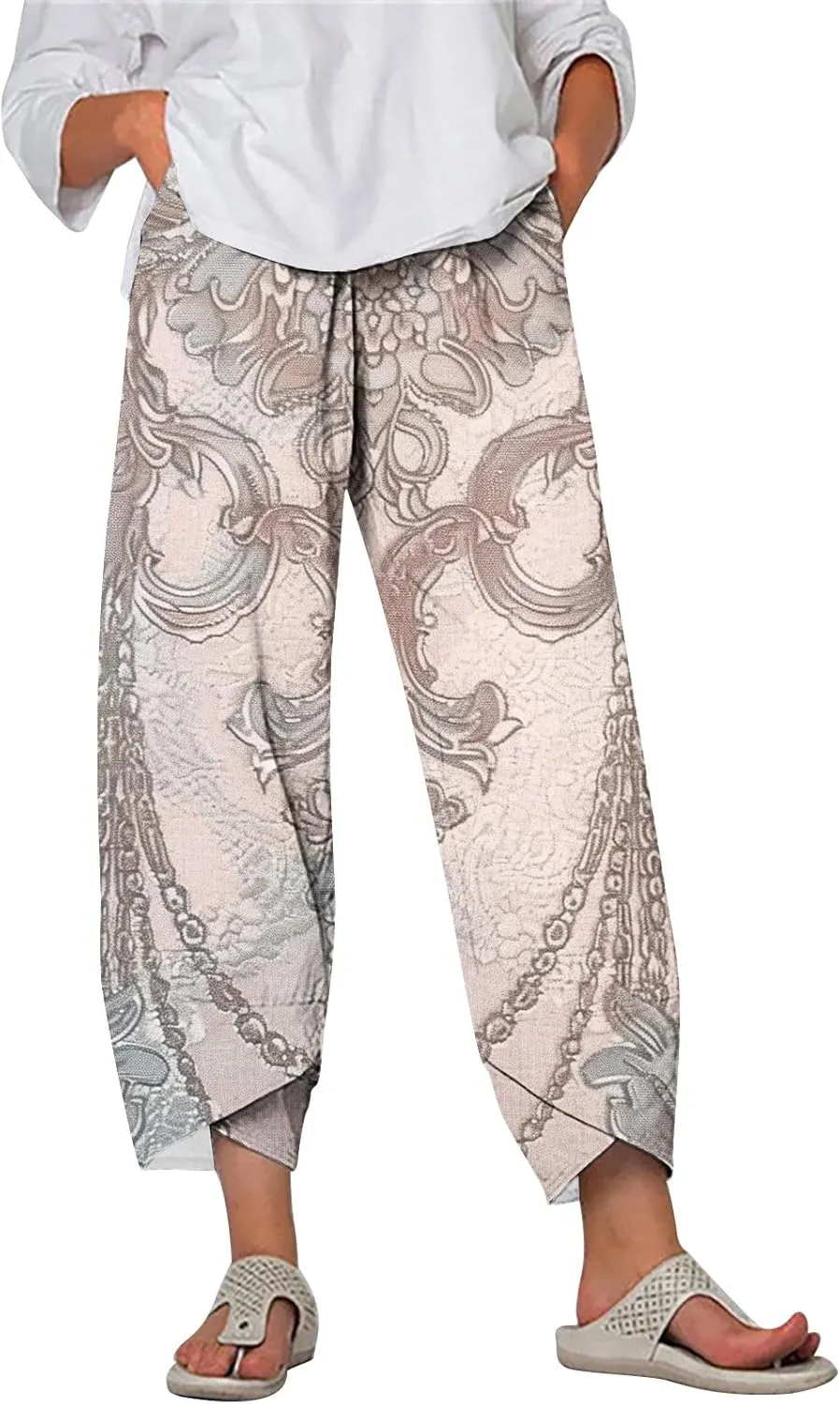 Athletic Capri Pants for Women Moisture Wicking Summer Workout Yoga Trousers with Pockets Stretch High Waisted