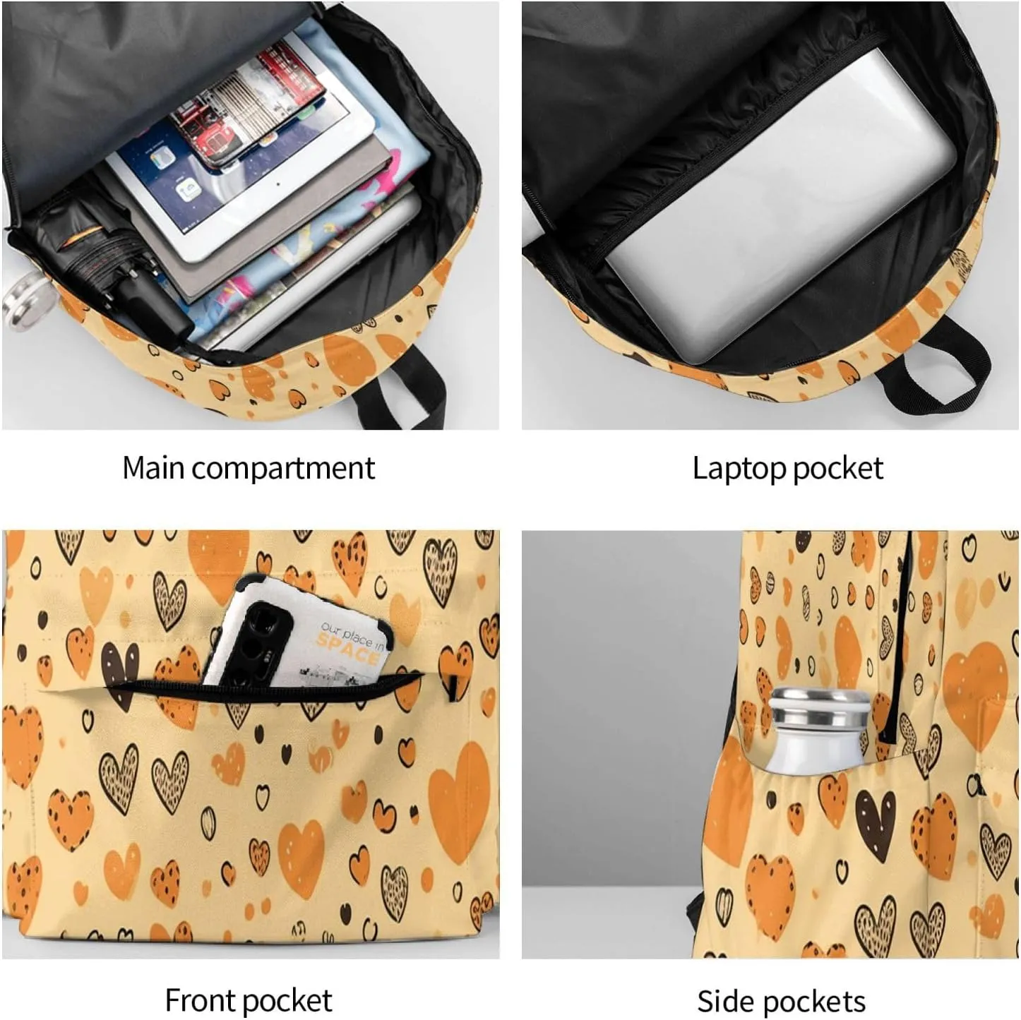Backpack for Women Men Lightweight Casual Travel Daypack Many Heart Shapes Laptop Backpack Work Bag