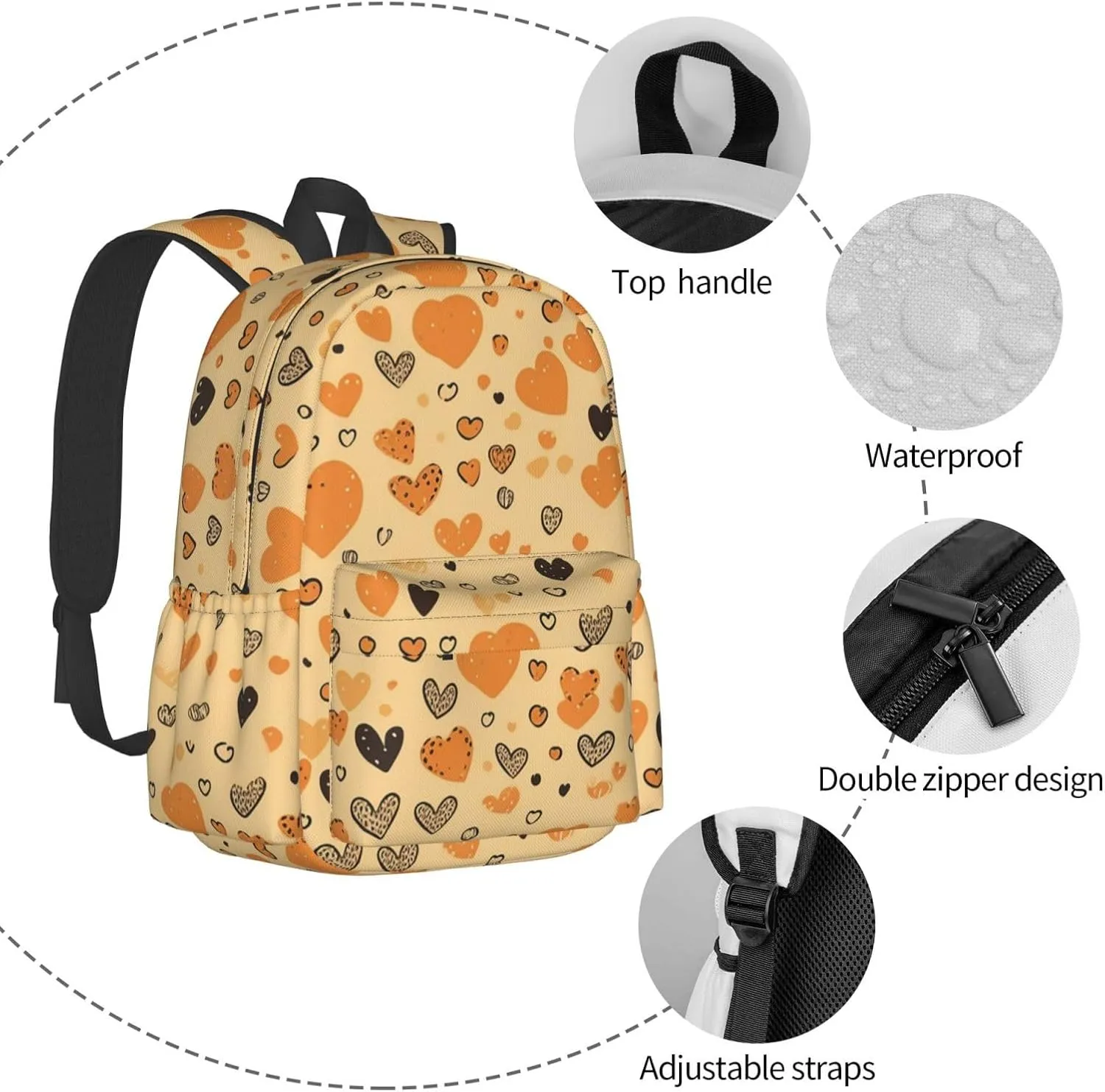 Backpack for Women Men Lightweight Casual Travel Daypack Many Heart Shapes Laptop Backpack Work Bag