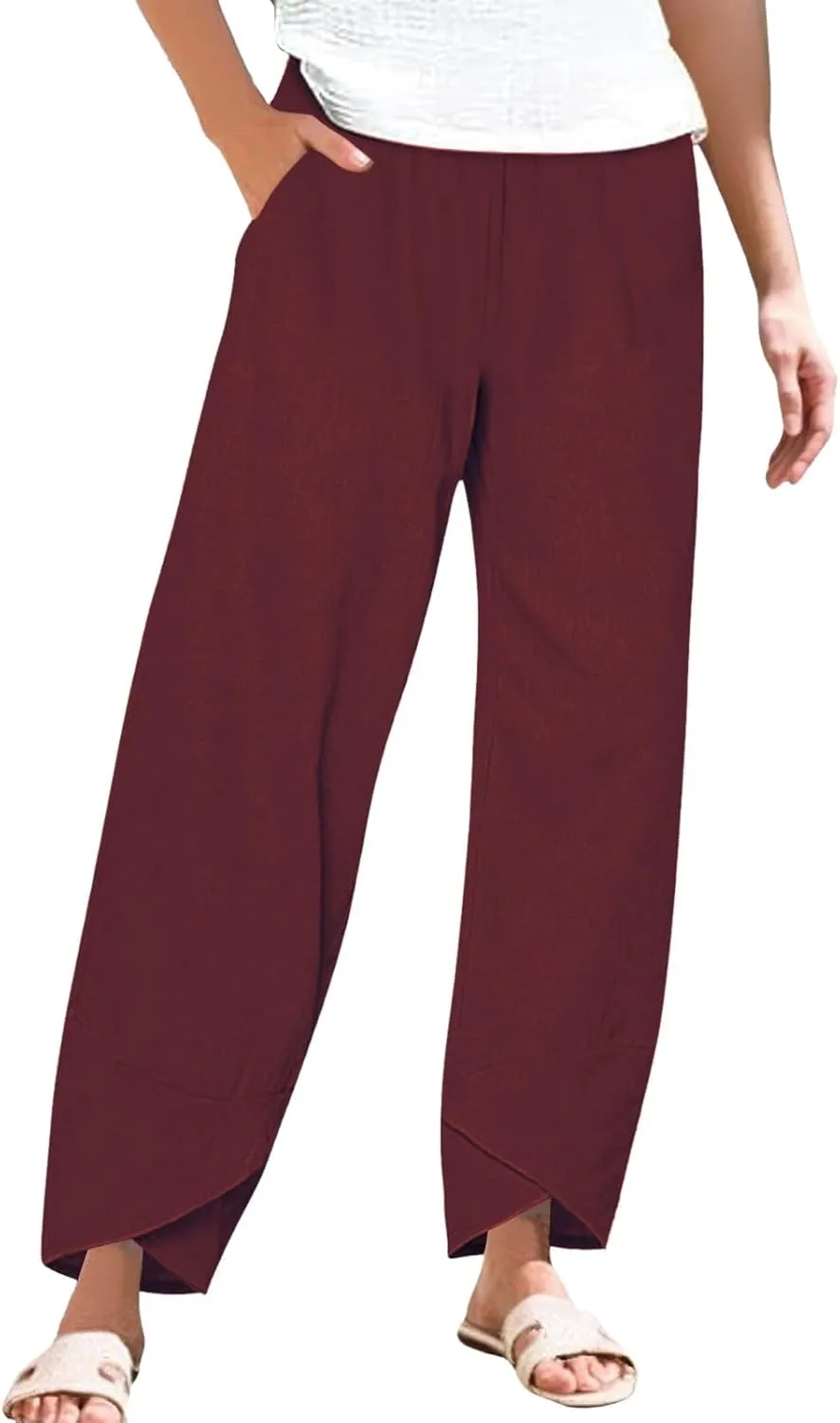 Baggy Harem Elastic Waist Palazzo Waist Cotton Linen Loose Casual Pants Home Pants Wide Leg Loose Cotton Linen