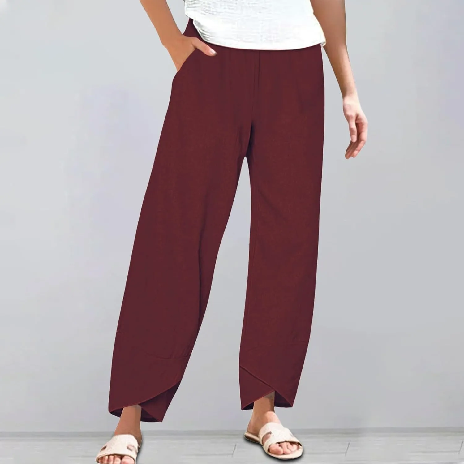 Baggy Harem Elastic Waist Palazzo Waist Cotton Linen Loose Casual Pants Home Pants Wide Leg Loose Cotton Linen