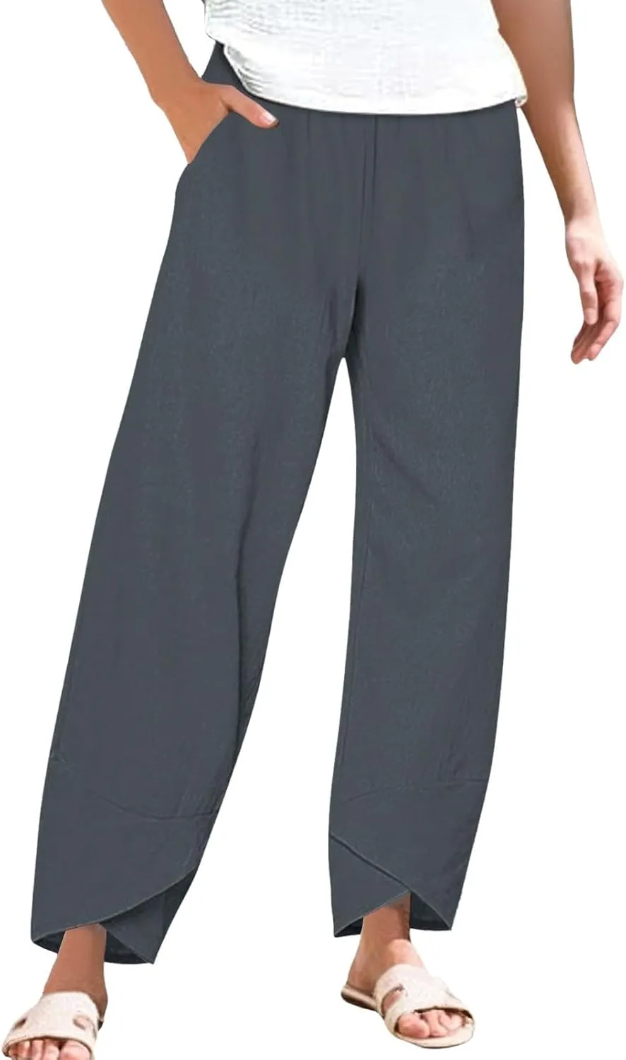 Baggy Harem Elastic Waist Palazzo Waist Cotton Linen Loose Casual Pants Home Pants Wide Leg Loose Cotton Linen