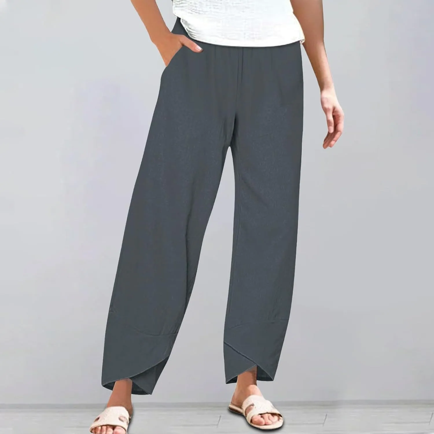 Baggy Harem Elastic Waist Palazzo Waist Cotton Linen Loose Casual Pants Home Pants Wide Leg Loose Cotton Linen