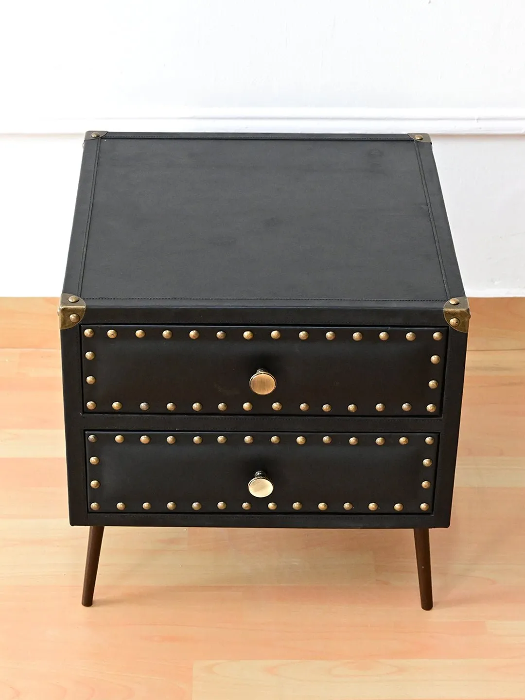 BALTIMORE - TWO DRAWER LEATHER SIDE TABLE