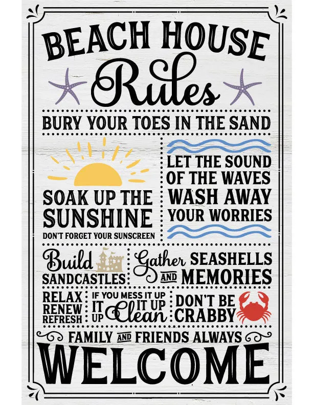 Beach House Rules Metal Wall Sign