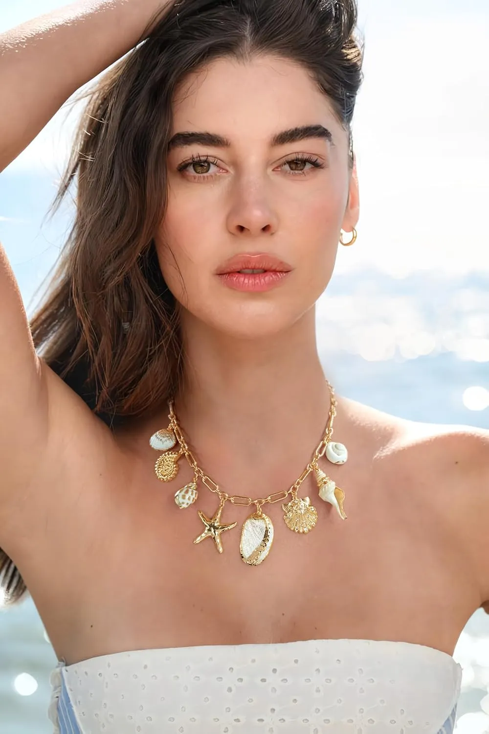 Beach Necklaces for Women Dainty Gold Shell Charm Cute Starfish with Gold Chain Hypoallergenic Summer Beachy Necklace Fashion Trendy