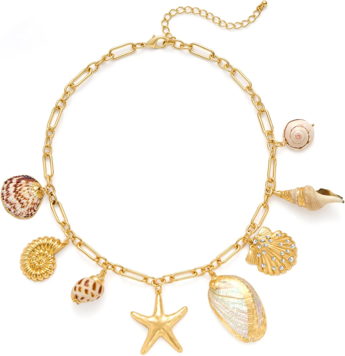 Beach Necklaces for Women Dainty Gold Shell Charm Cute Starfish with Gold Chain Hypoallergenic Summer Beachy Necklace Fashion Trendy