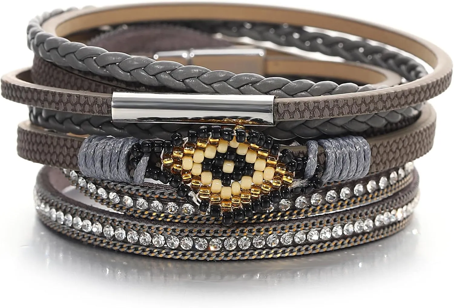 Beaded Charm Stackable Bracelets for Women Trendy Leather Cuff Wrap Mother Daughter Bracelets Christmas Birthday Anniversary