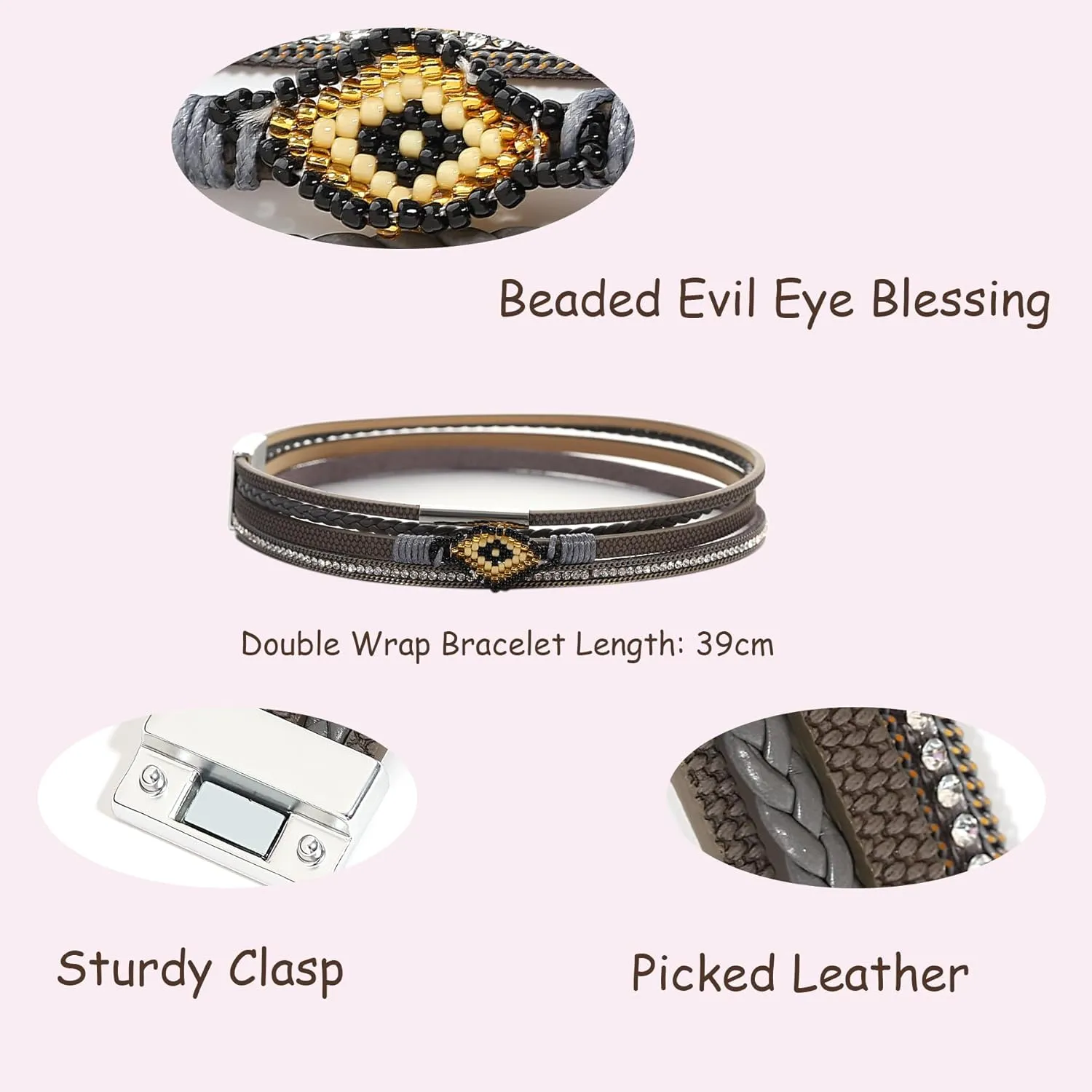 Beaded Charm Stackable Bracelets for Women Trendy Leather Cuff Wrap Mother Daughter Bracelets Christmas Birthday Anniversary