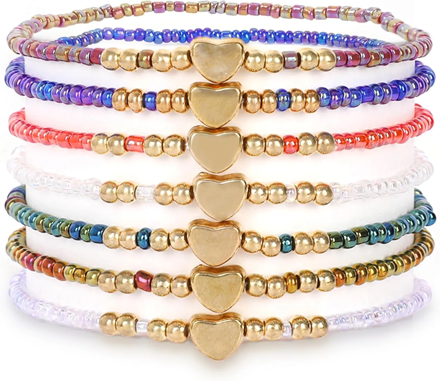Beaded Stretch Bracelet Handmade Round Glass Bracelet for Women Multicolor Beads Elastic Bracelet Summer Beach Jewelry for Women