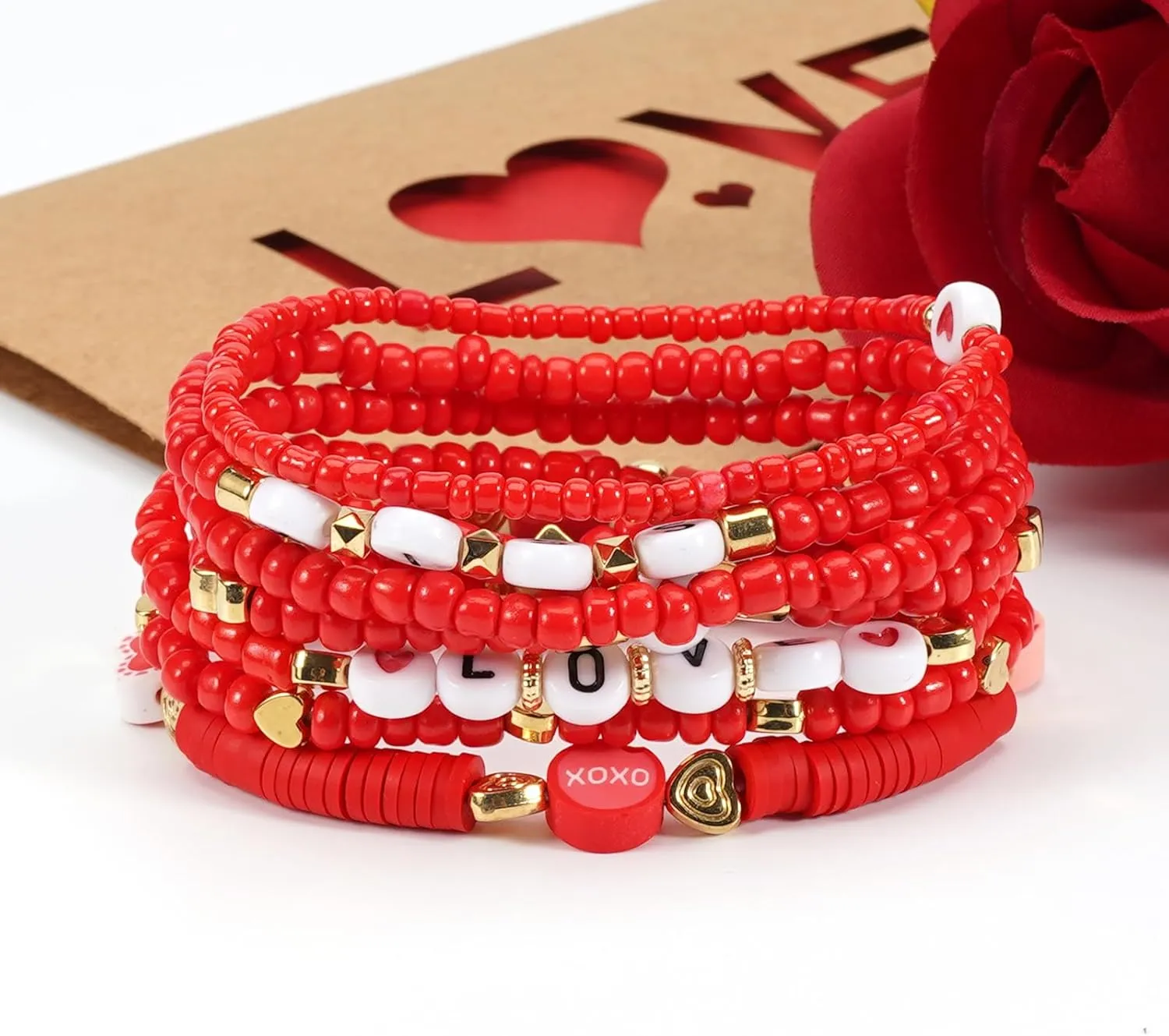 Beaded Stretch Bracelet Set for Women, Stackable Layered Design Bracelet