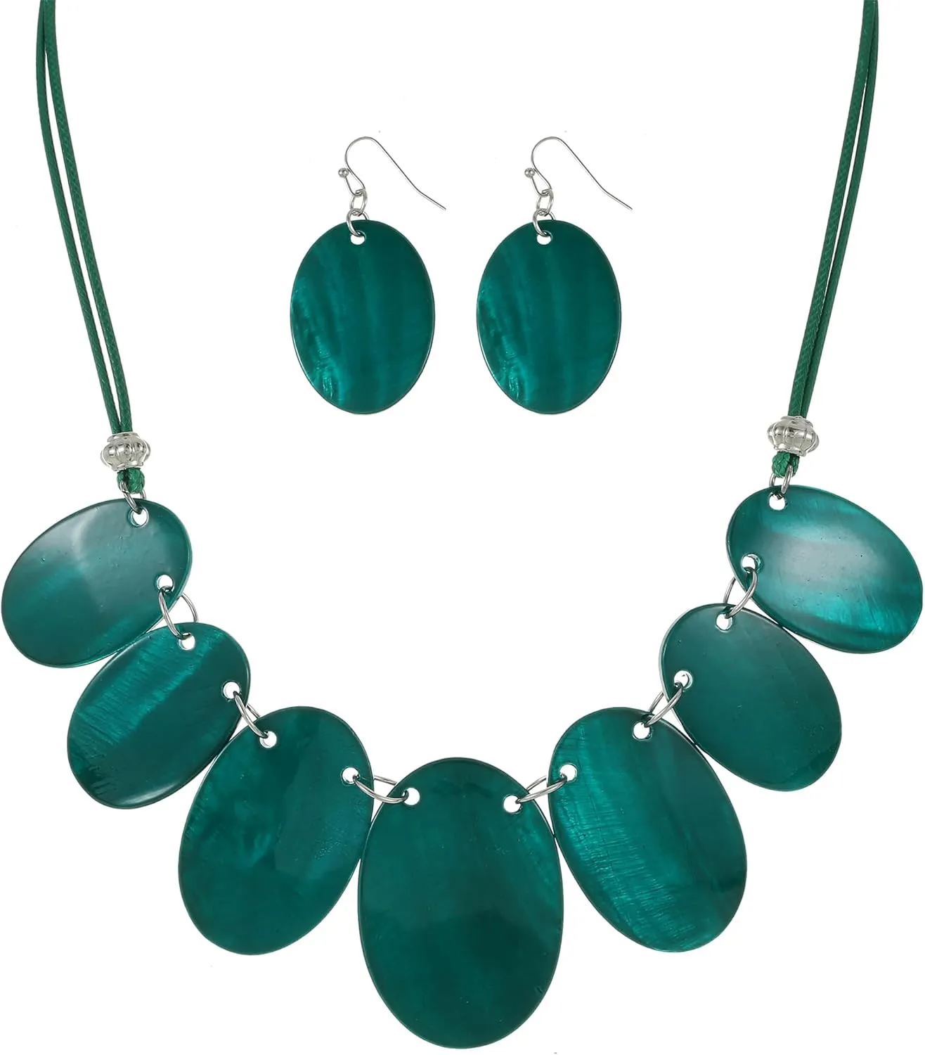 Big Oval Chunky Statement Necklaces Set for Women Fashion Western Boho Colorful Shell Choker Necklace and Earrings Set for Holiday Costume Jewelry Gifts
