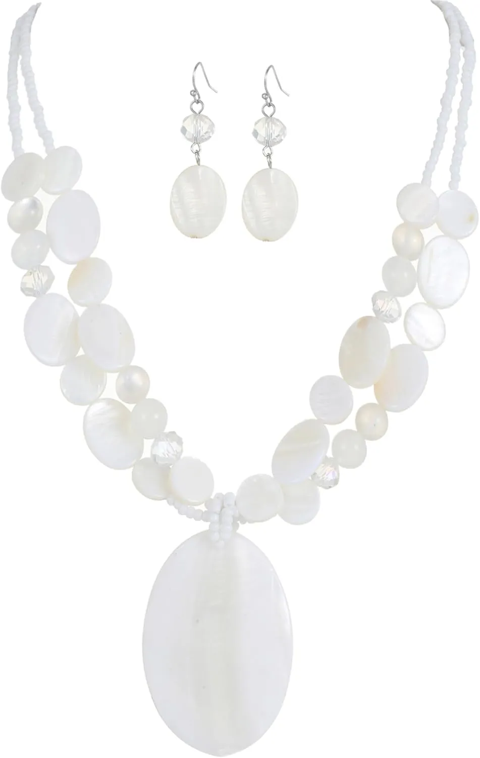 Big Oval Gemotric Pendant Necklace for women Double Strand Colorful Beads Statement Necklace and Earrings Set Fashion Jewelry Gifts