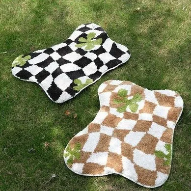 Black Checkered Geometric Mat