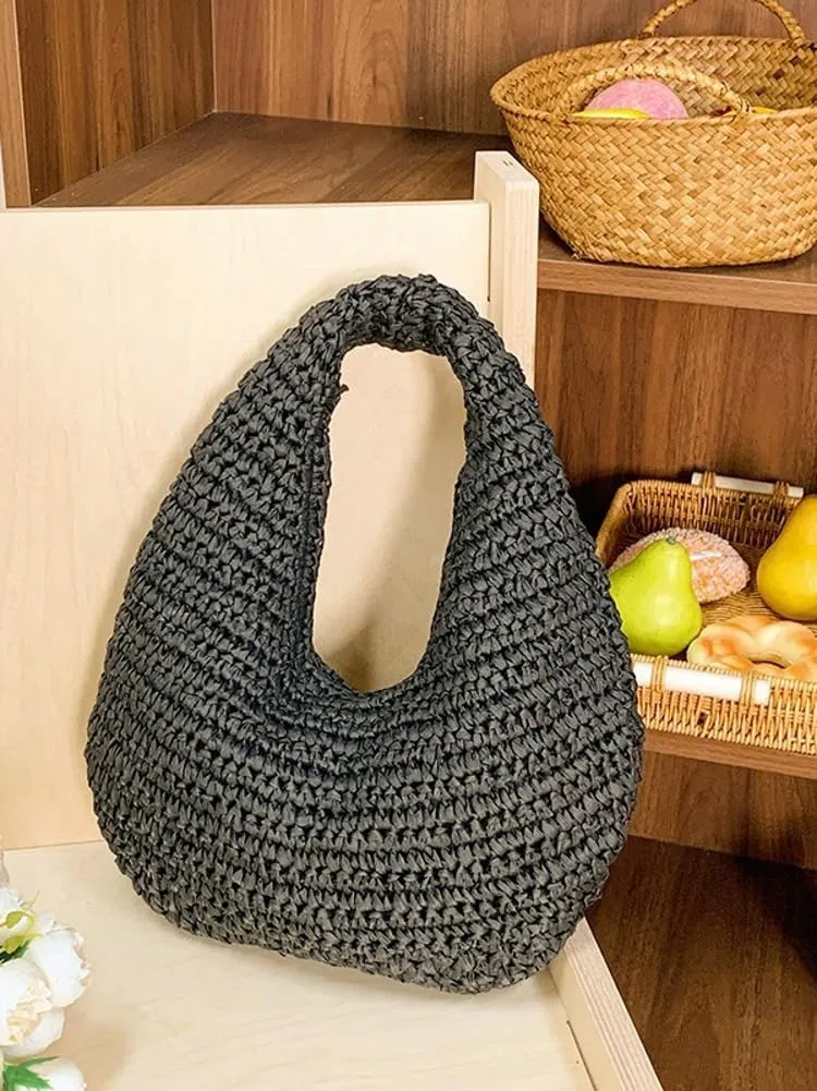 Bohemia Straw Beach Bag for Women Macrame Shoulder Tote Bag Crossbody Purse Travel Beach Bag Summer Top-handle Hobo Bags