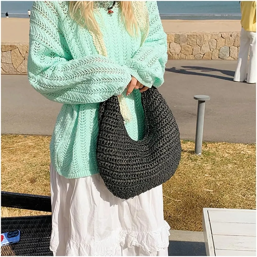 Bohemia Straw Beach Bag for Women Macrame Shoulder Tote Bag Crossbody Purse Travel Beach Bag Summer Top-handle Hobo Bags