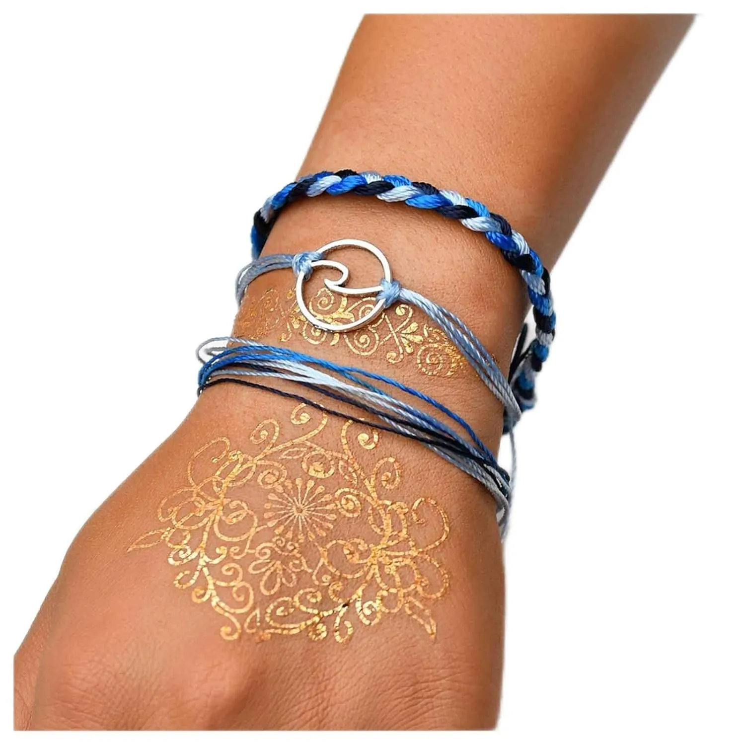 Bohemian Layered Wave Woven Bracelets Blue Waterproof Bracelet Retro Ocean Wave Braided Bracelet Surfing Weave Rope Bracelet Hand Chain Jewelry for Women and Girls