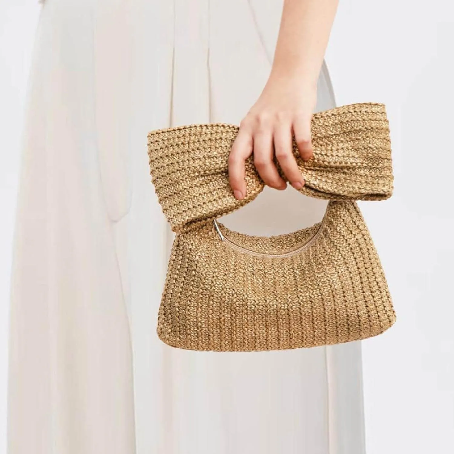 Bow Straw Clutch Purses for Women Woven Summer Beach Tote Bag Evening Bag Handbags for Beach Party Vacation Wedding