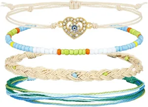 Caiyao Bohemian Friendship Bracelets Handmade Adjustable Evil Eye Turtle Cross Seashell Braided Rope String Bracelet Boho Seed Beaded Ocean Surfer Bangles for Women Men Summer Beach Jewelry Gifts