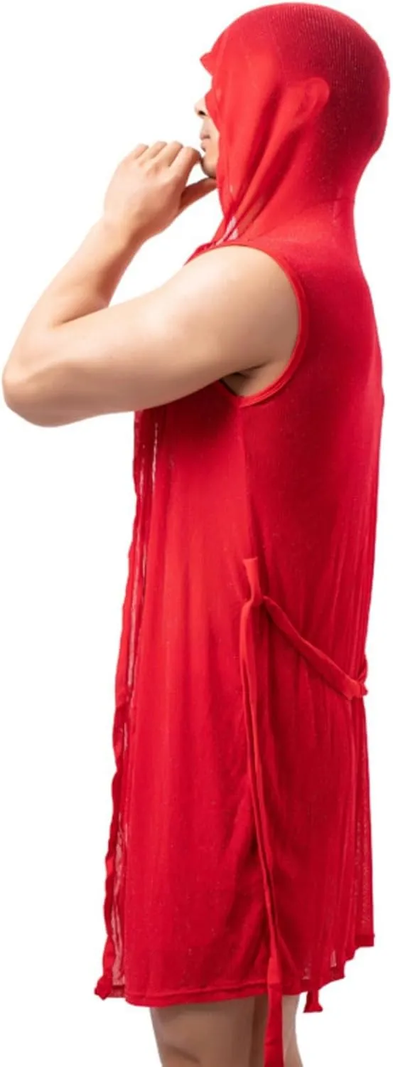 Cambkatl Men's Mesh Sheer Sexy Sleeveless Summer Robe Hooded Bathrobe Nightwear