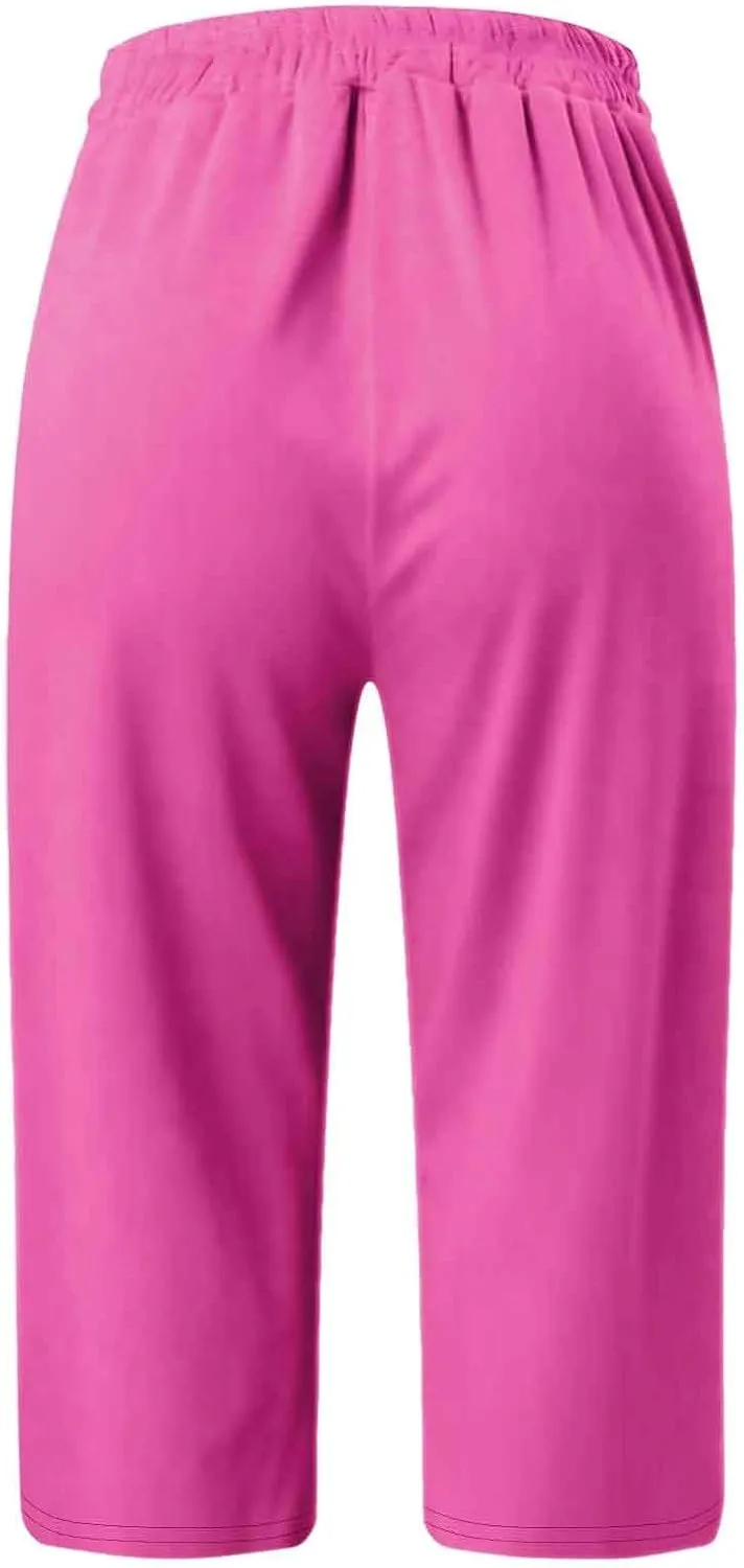 Capri Pants for Women Dressy Casual High Waisted Lightweight Yoga Pant Drawstring Split Stretch Jogger Trousers