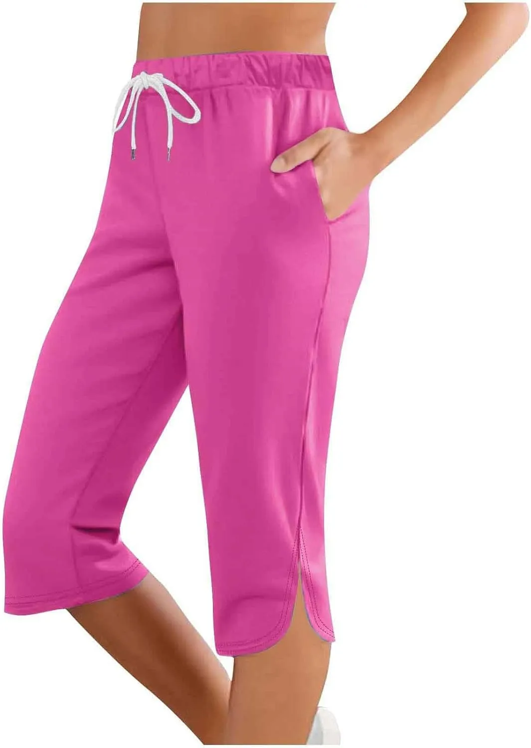 Capri Pants for Women Dressy Casual High Waisted Lightweight Yoga Pant Drawstring Split Stretch Jogger Trousers