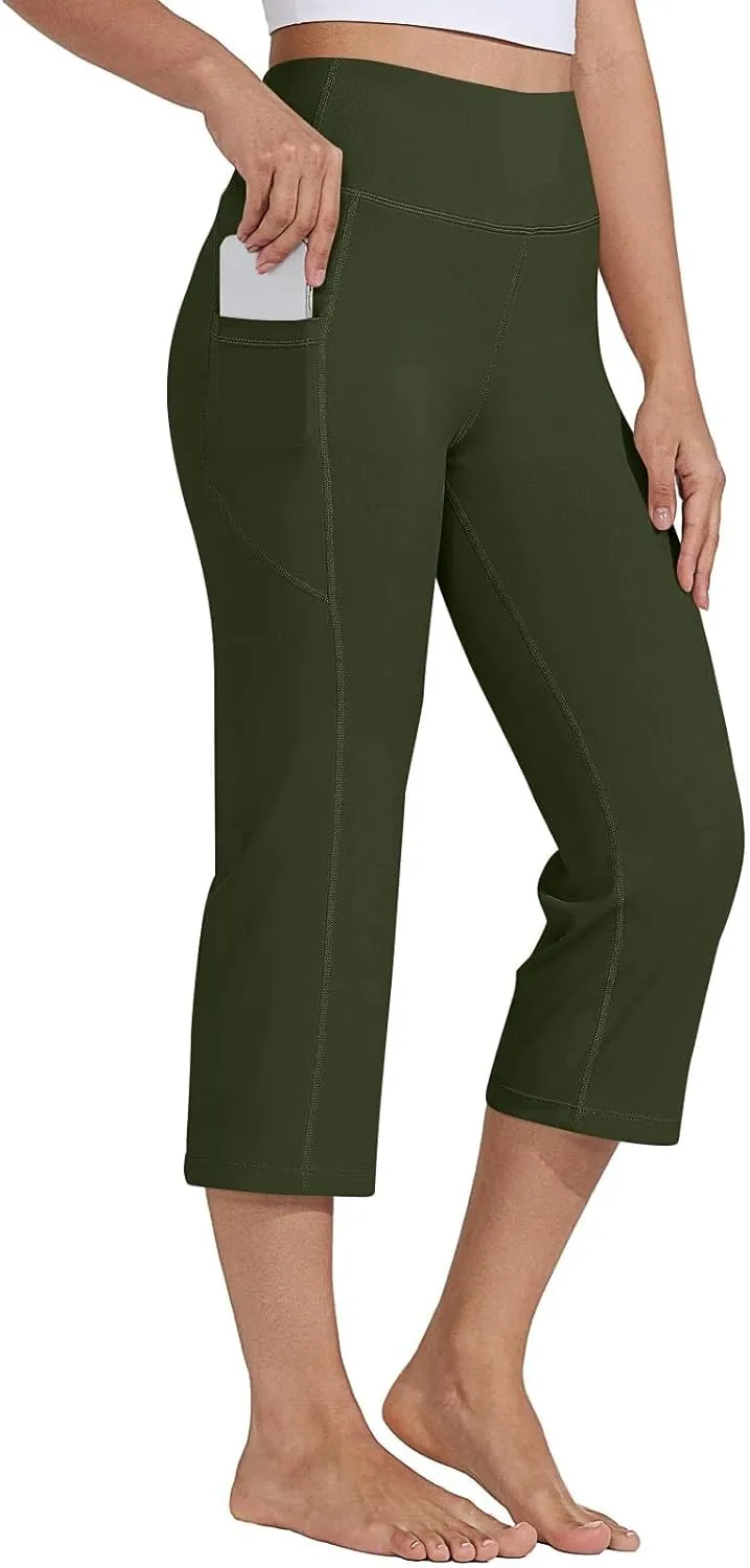 Capri Pants for Women High Waist Workout Yoga Pants with Pockets Tummy Control Crop Athletic Straight Trousers