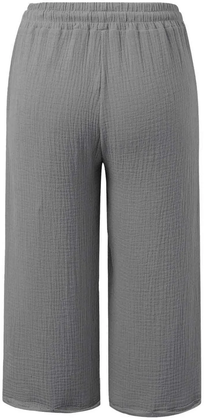 Capris Pants for Women High Waist Summer Casual Plus Size Pants Straight Wide Leg Drawstring Elastic Sports Cropped Trousers