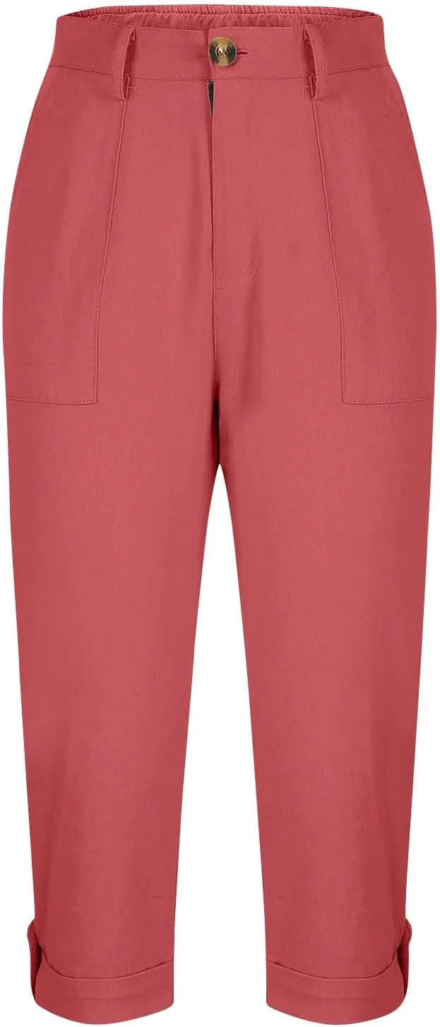 Cargo Capri Pants for Women Dressy Causal Cropped Pants Trendy Pull On Office Work Slacks Elastic Waist Crop Trousers
