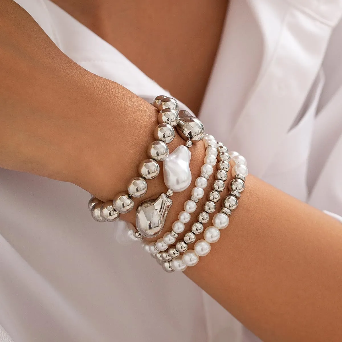 Chargances Boho Layered Beaded Bracelets Charms Baroque Pearl Bangles Fashion Stackable Beads Bracelets for Women