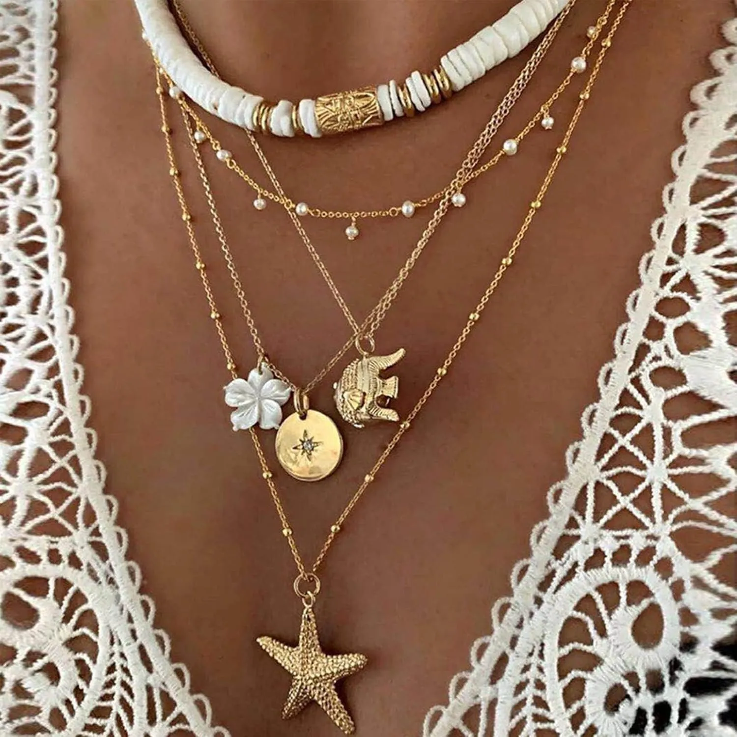 choice of all Gold Shell Pendant Necklace for Women Seashell Conch Necklace White Puka Shell Necklaces Hawaiian Beach Jewelry Summer Jewelry for Women Gifts for Vacation Birthday Gift