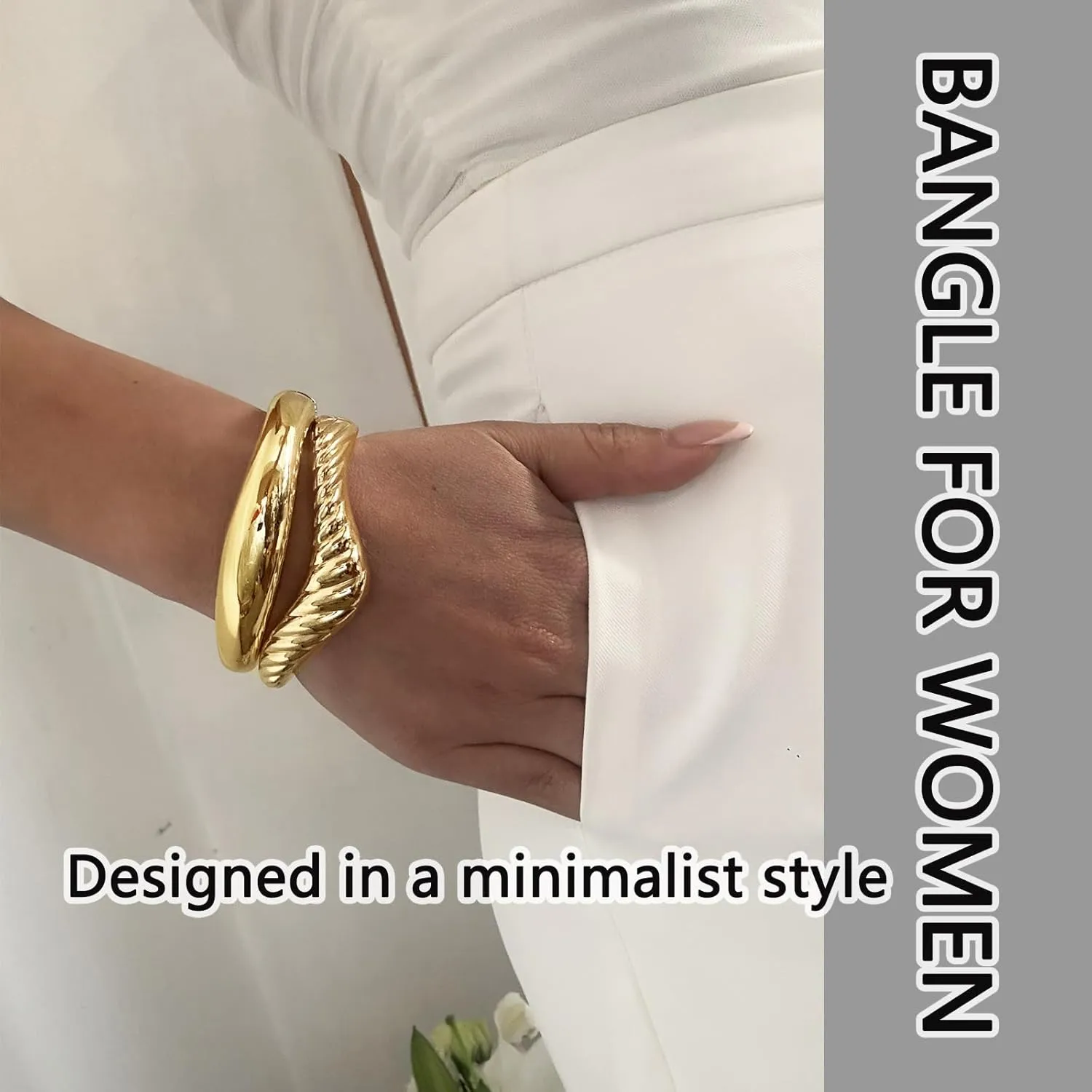 Chunky Gold Bangles Bracelets for Women Gold Cuff Bracelet Set Waterproof Non Tarnish Stack Bracelet for Women Gifts