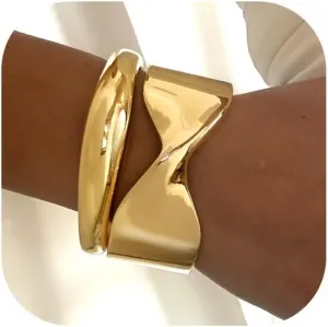 Chunky Gold Bangles Bracelets for Women Gold Cuff Bracelet Set Waterproof Non Tarnish Stack Bracelet for Women Gifts