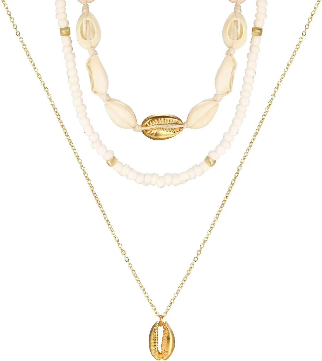 CJIAYUJEW Sea Shell Necklace for Women Gold Starfish Pendant Necklace Layered Shell Necklaces Summer Necklace Surfer Beachy Necklace Summer Stuff for Women
