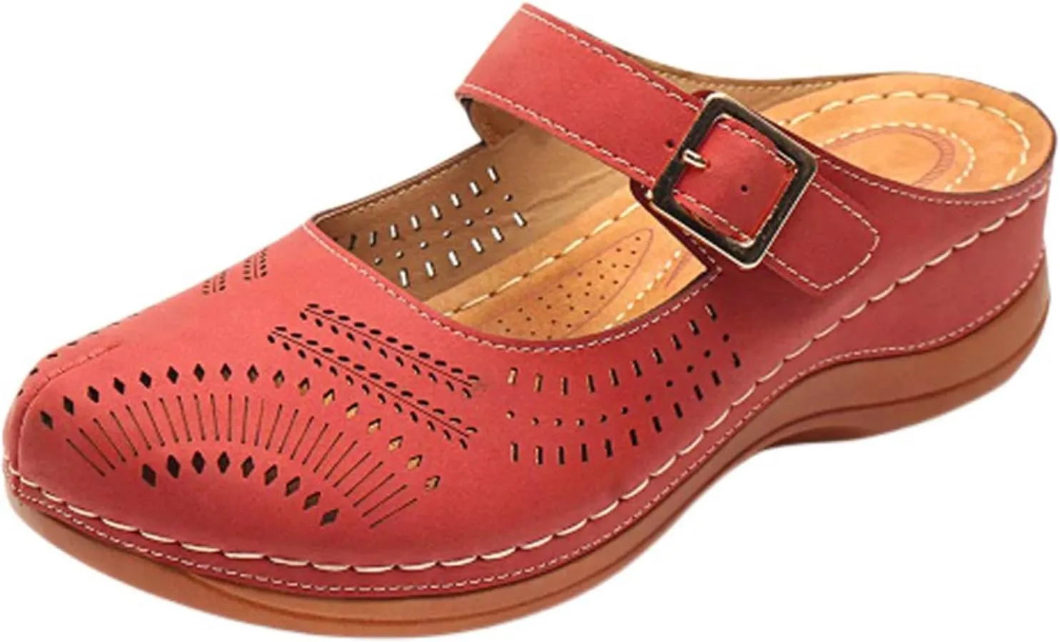 Clogs for Women Mule Sandals Comfortable Summer Platform Orthopedic Sandals, Round Toe Closed Toe Walking Slippers Hollow Out Breathable Buckle Walking Shoes