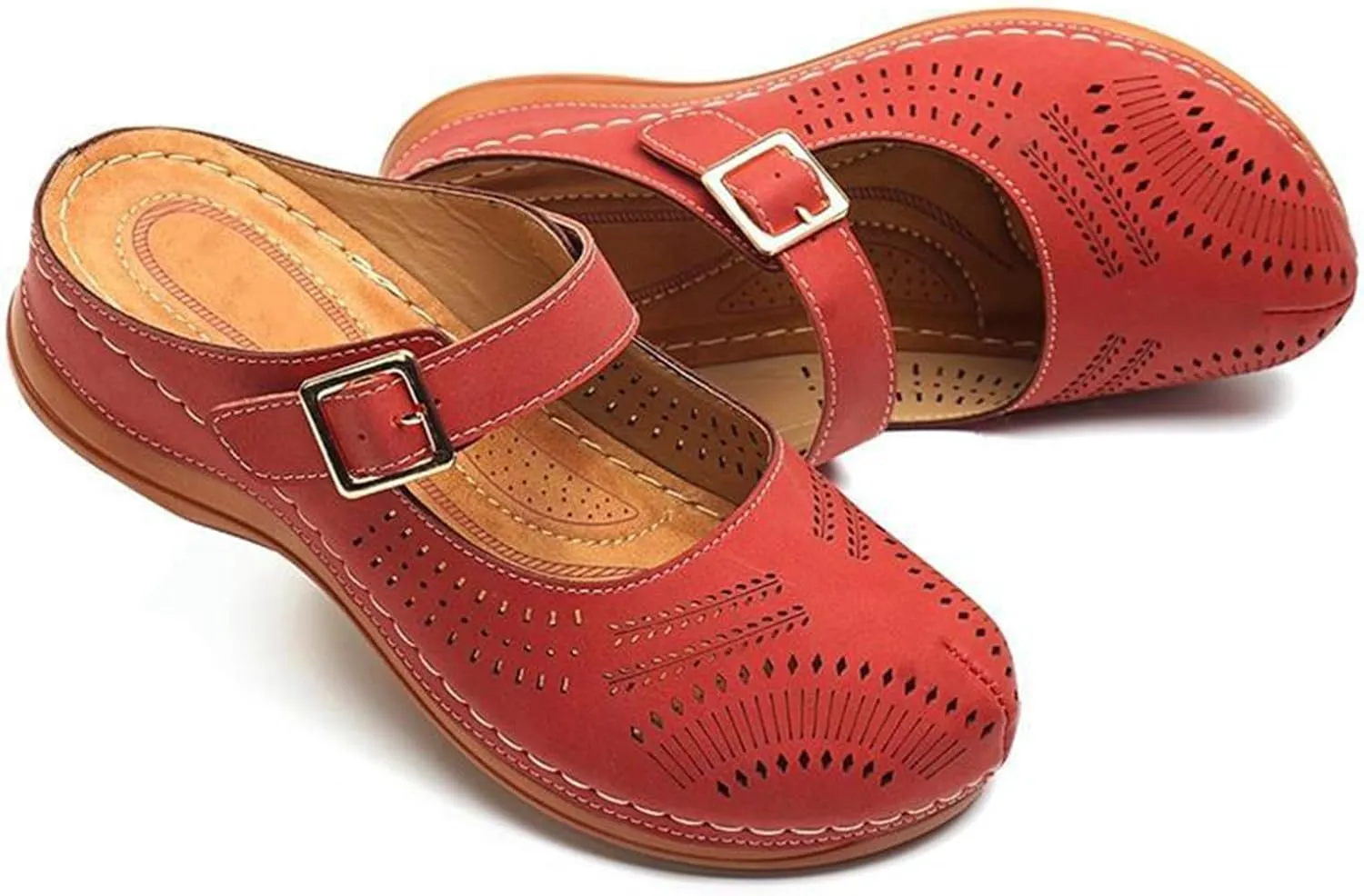 Clogs for Women Mule Sandals Comfortable Summer Platform Orthopedic Sandals, Round Toe Closed Toe Walking Slippers Hollow Out Breathable Buckle Walking Shoes