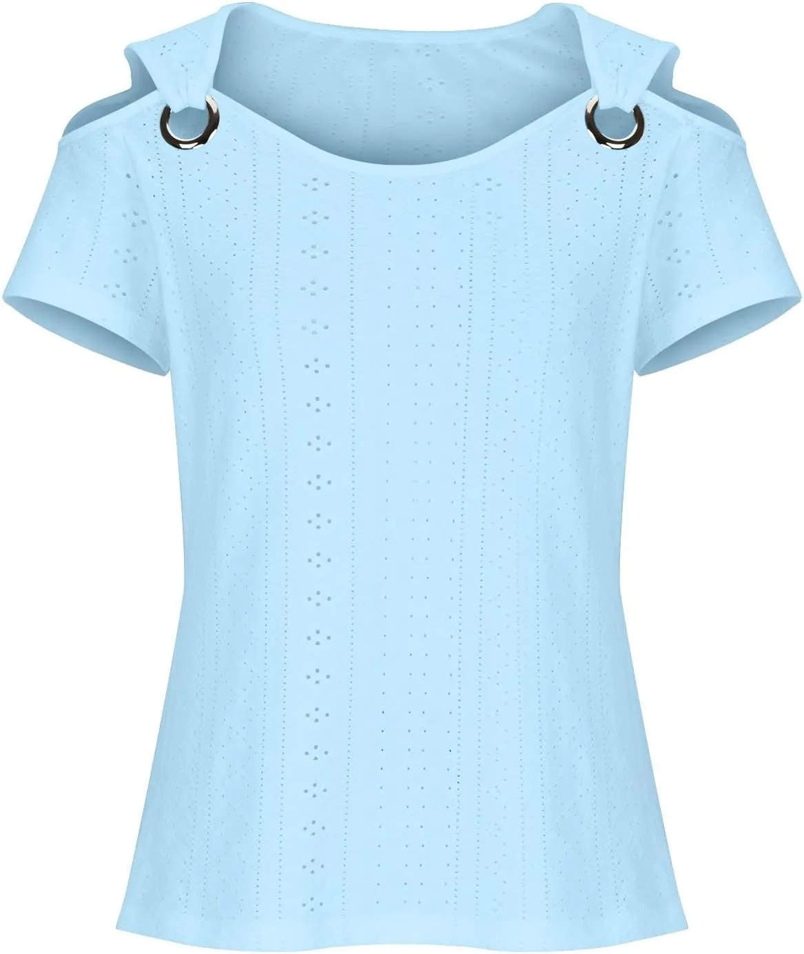 Cold Shoulder Tops for Women 2024 Casual Summer Sexy Eyelet Tunic Shirts Short Sleeve V Neck Boho Blouses