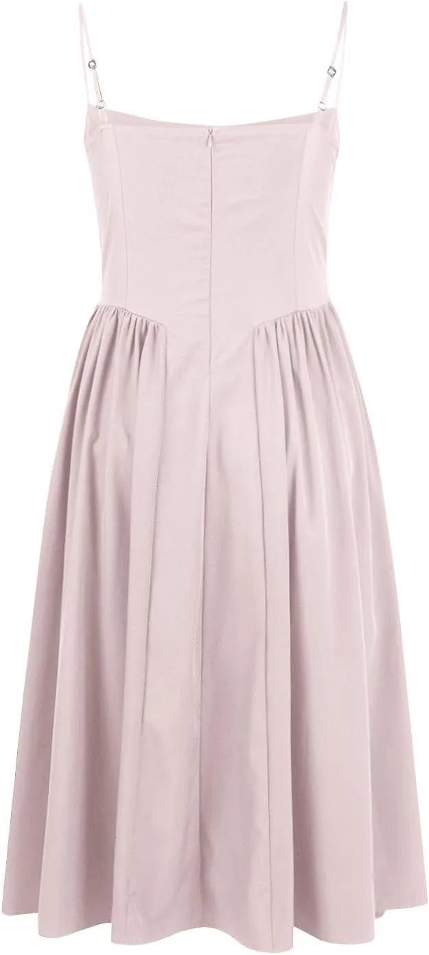 Corset Dress for Women Elegant Spaghetti Strap Bustier Midi Dress Flowy Pleated Hem Low Cut Prom Dresses with Pockets