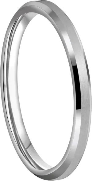CROWNAL 1mm/2mm Thin White Tungsten Wedding Band Ring Men Women Matching Plain Dome Polished Comfort Fit Size 3 To 10