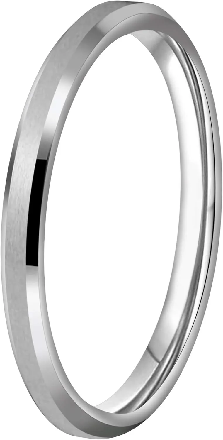CROWNAL 1mm/2mm Thin White Tungsten Wedding Band Ring Men Women Matching Plain Dome Polished Comfort Fit Size 3 To 10