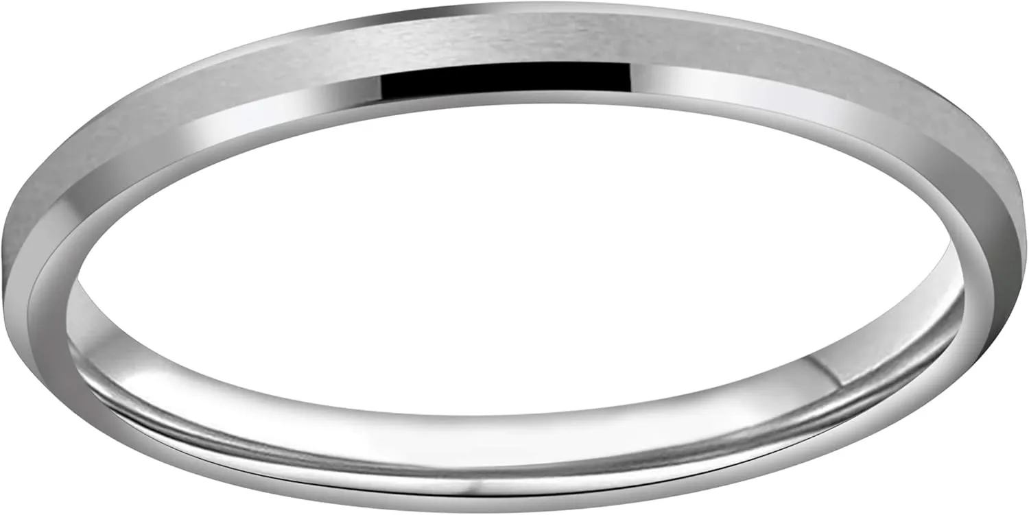 CROWNAL 1mm/2mm Thin White Tungsten Wedding Band Ring Men Women Matching Plain Dome Polished Comfort Fit Size 3 To 10