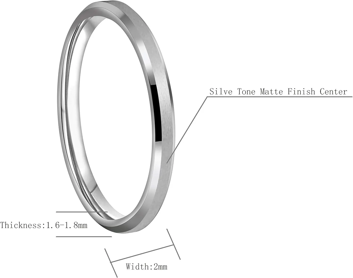 CROWNAL 1mm/2mm Thin White Tungsten Wedding Band Ring Men Women Matching Plain Dome Polished Comfort Fit Size 3 To 10