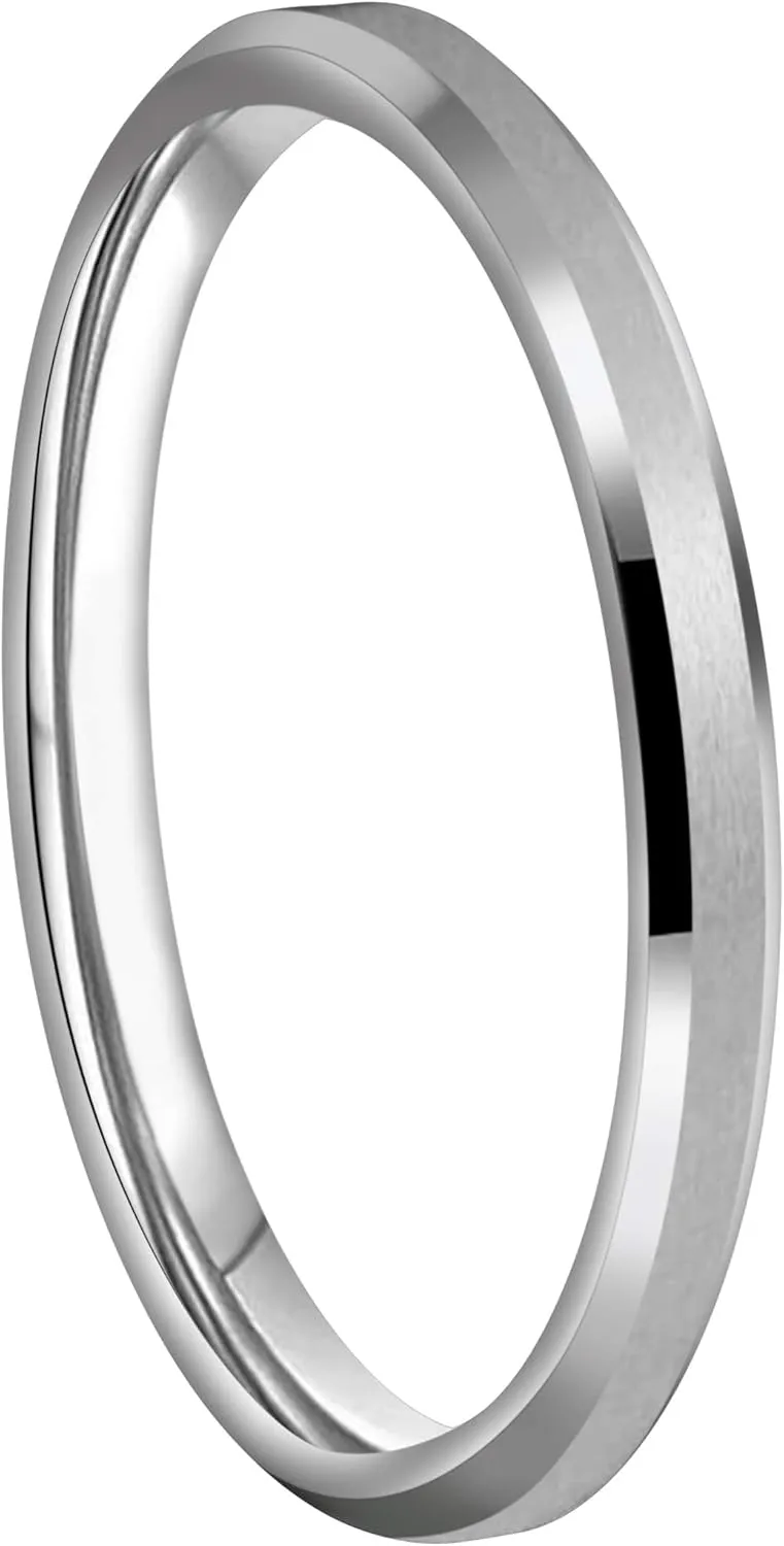 CROWNAL 1mm/2mm Thin White Tungsten Wedding Band Ring Men Women Matching Plain Dome Polished Comfort Fit Size 3 To 10